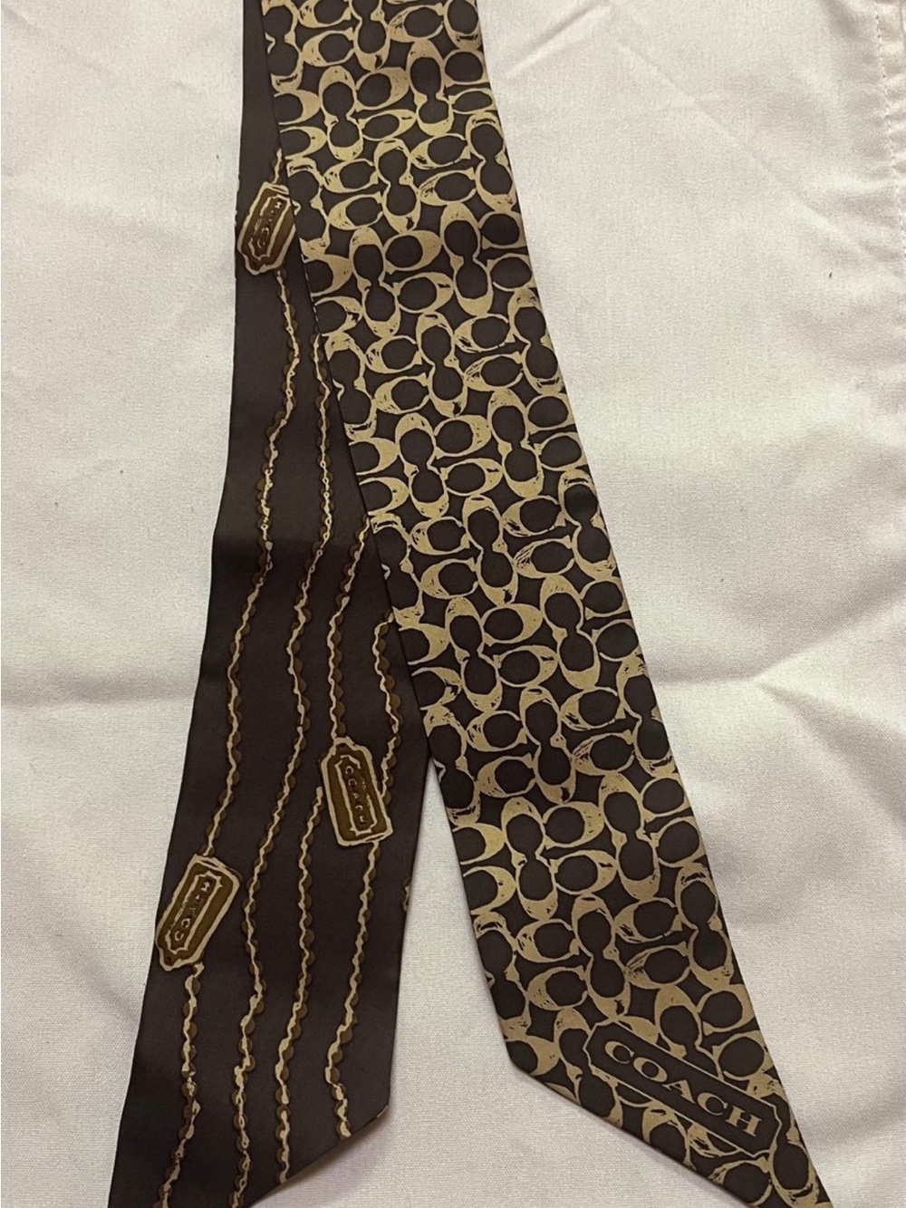Coach Brown & Tan Signature Silk Scarf Tie